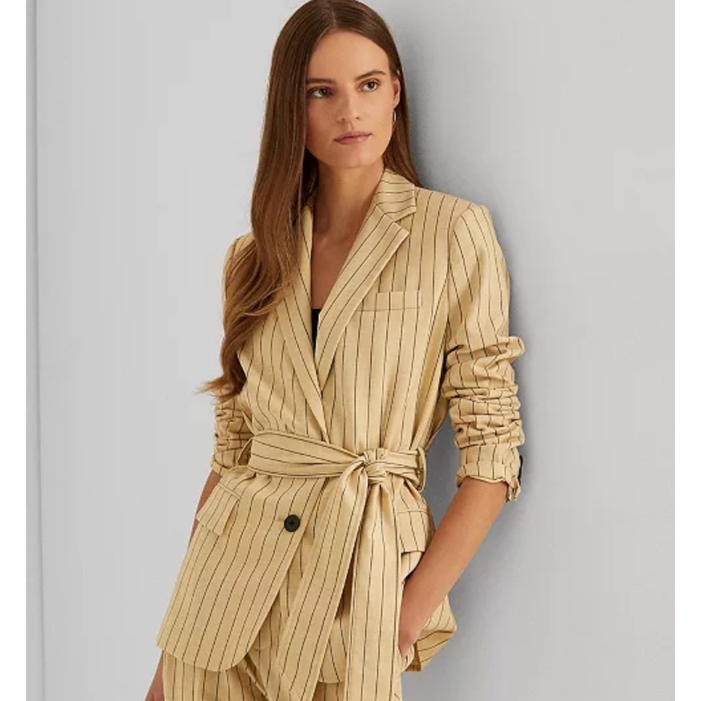 Ralph Lauren Striped Wool Crepe Blazer Heritage Luxury 12P NEW